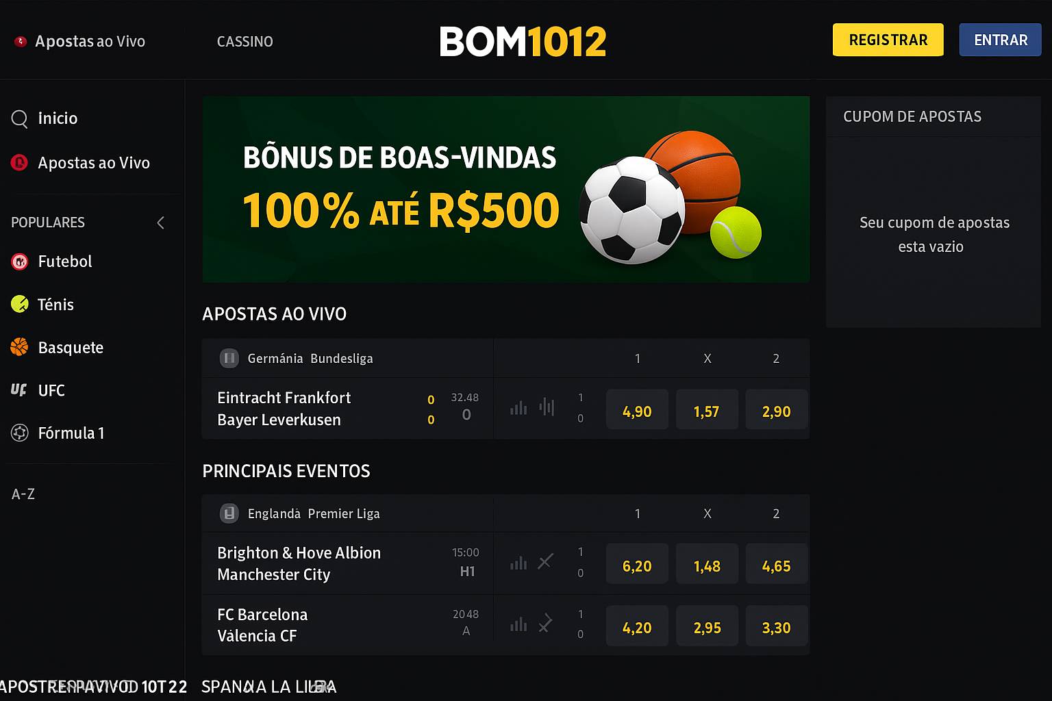 Aposte em apostas esportivas no cassino online BOM1012